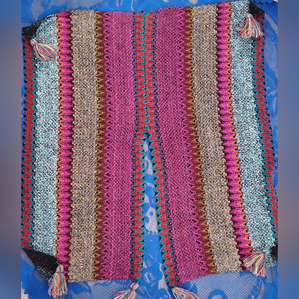 Roffe colorful knit Ruana with tassels